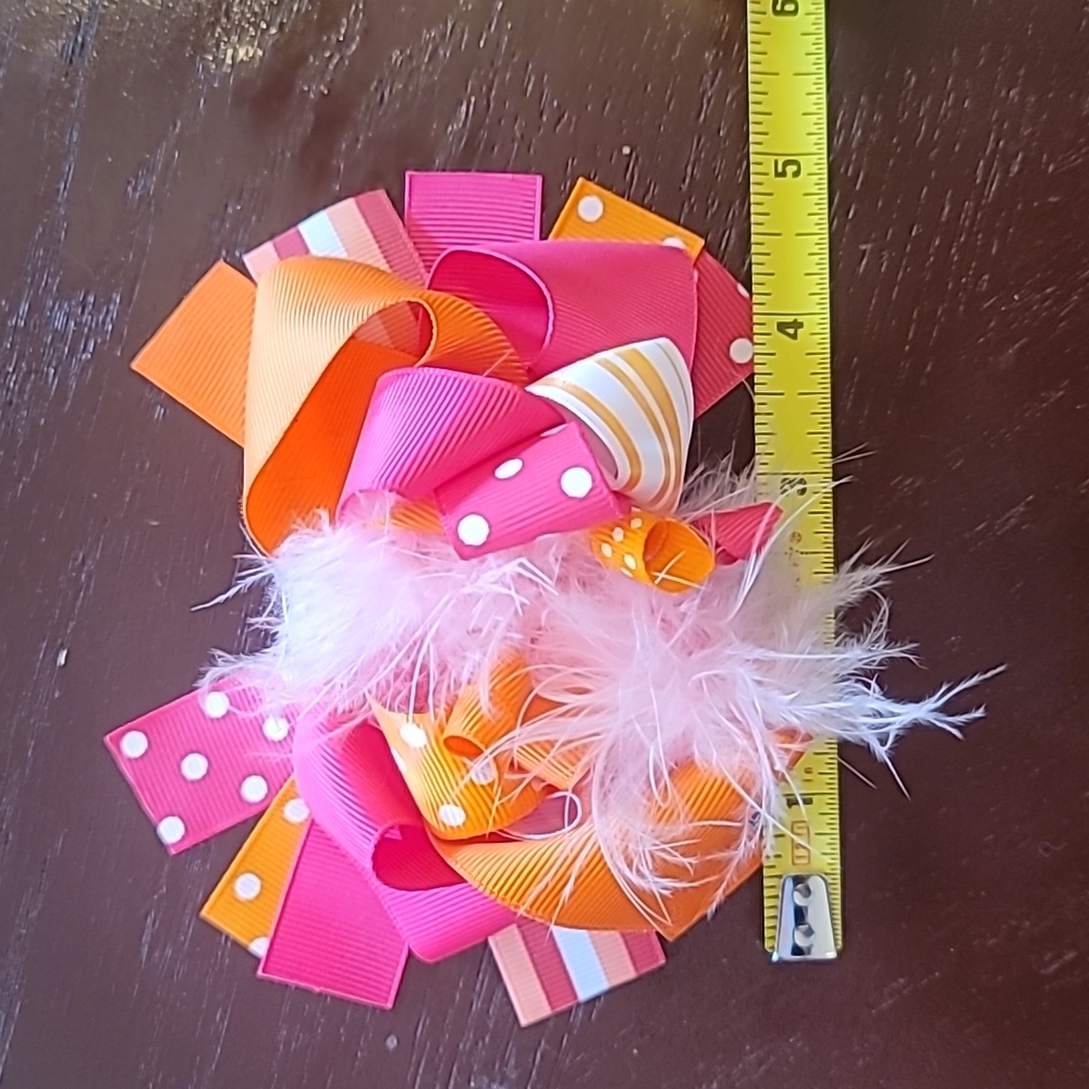 Hair Bow pink. Orange, & White